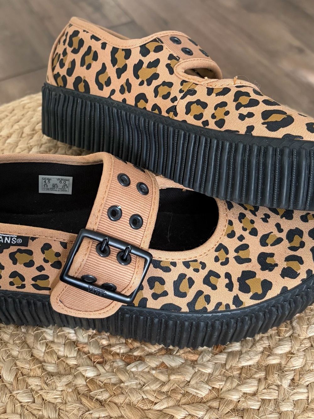 Vans Leopard Print Mary Jane Sneakers - Tan/Black